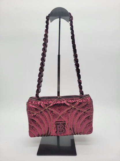 NWT Burberry Small Lola Quilted Sequin Chain Shoulder Bag in Burgundy: Limited Edition