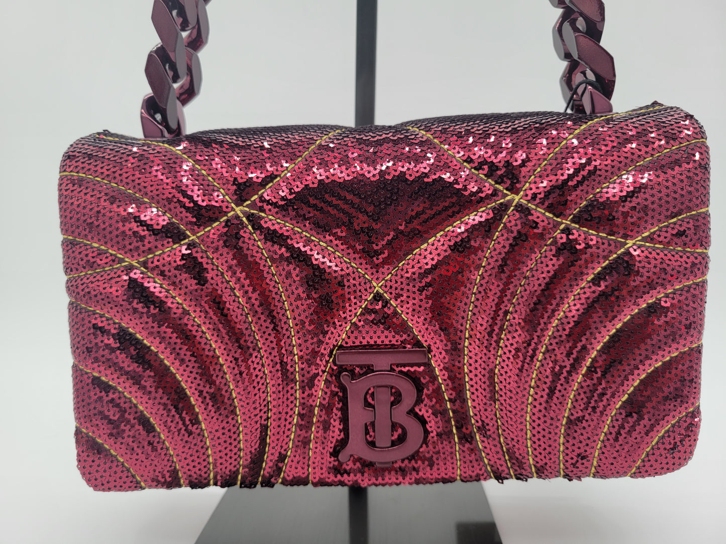 NWT Burberry Small Lola Quilted Sequin Chain Shoulder Bag in Burgundy: Limited Edition