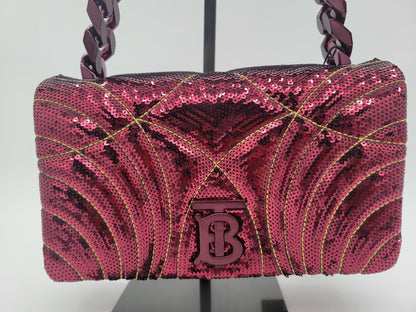 NWT Burberry Small Lola Quilted Sequin Chain Shoulder Bag in Burgundy: Limited Edition
