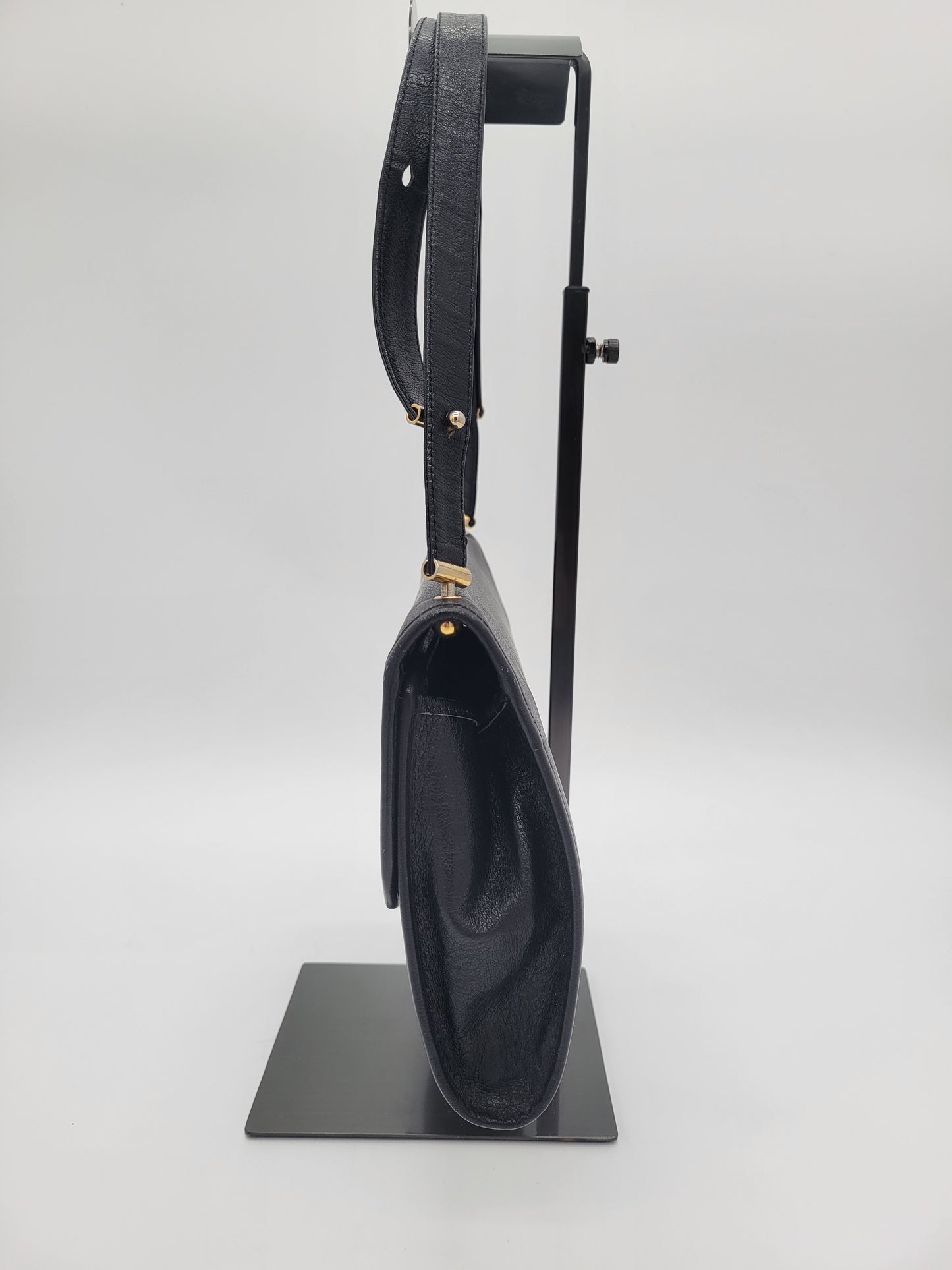 Vintage Christian Dior Black Leather Flap Shoulder Bag