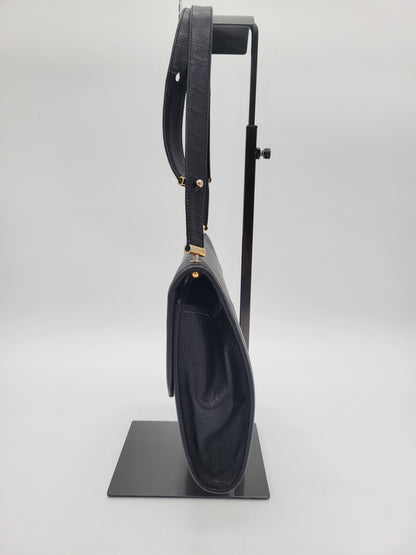 Vintage Christian Dior Black Leather Flap Shoulder Bag