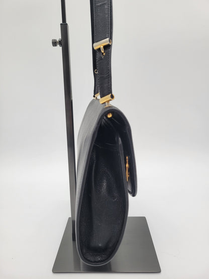 Vintage Christian Dior Black Leather Flap Shoulder Bag