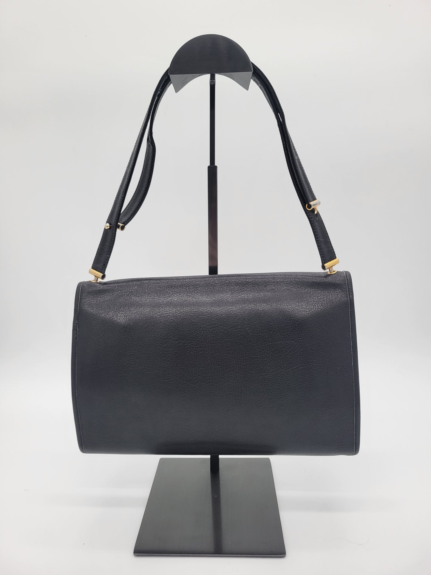 Vintage Christian Dior Black Leather Flap Shoulder Bag
