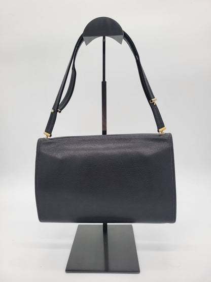 Vintage Christian Dior Black Leather Flap Shoulder Bag