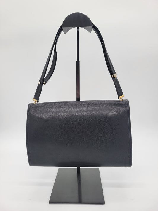 Vintage Christian Dior Black Leather Flap Shoulder Bag