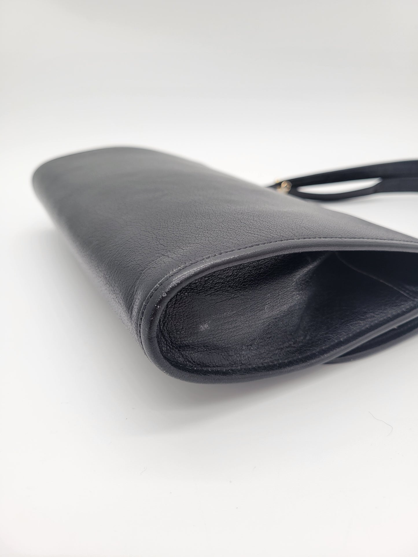 Vintage Christian Dior Black Leather Flap Shoulder Bag