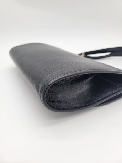Vintage Christian Dior Black Leather Flap Shoulder Bag