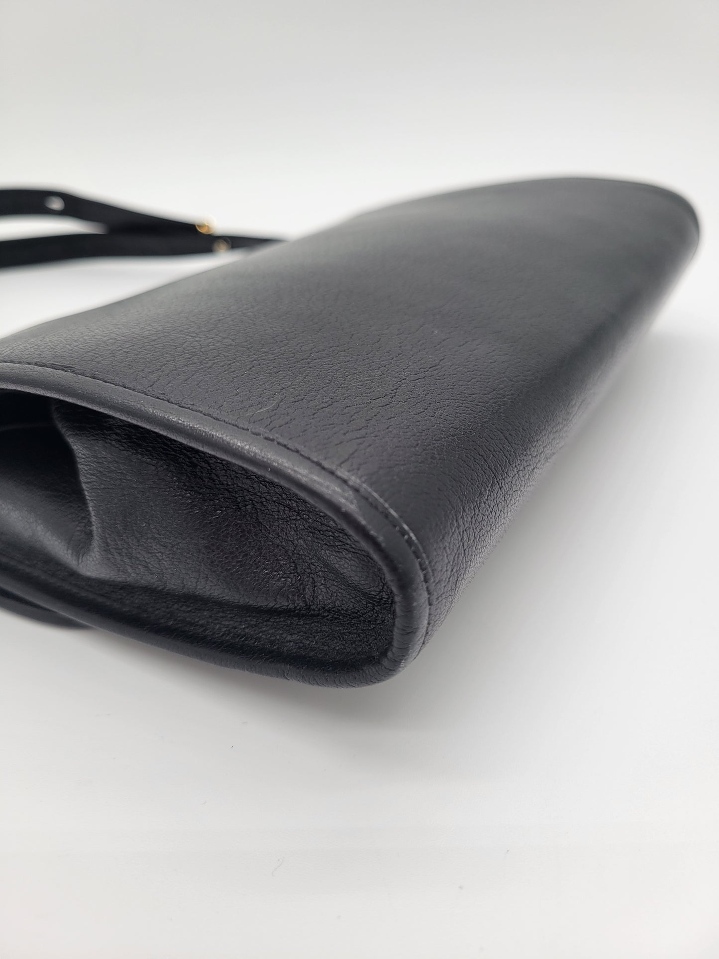 Vintage Christian Dior Black Leather Flap Shoulder Bag