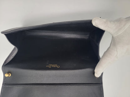 Vintage Christian Dior Black Leather Flap Shoulder Bag