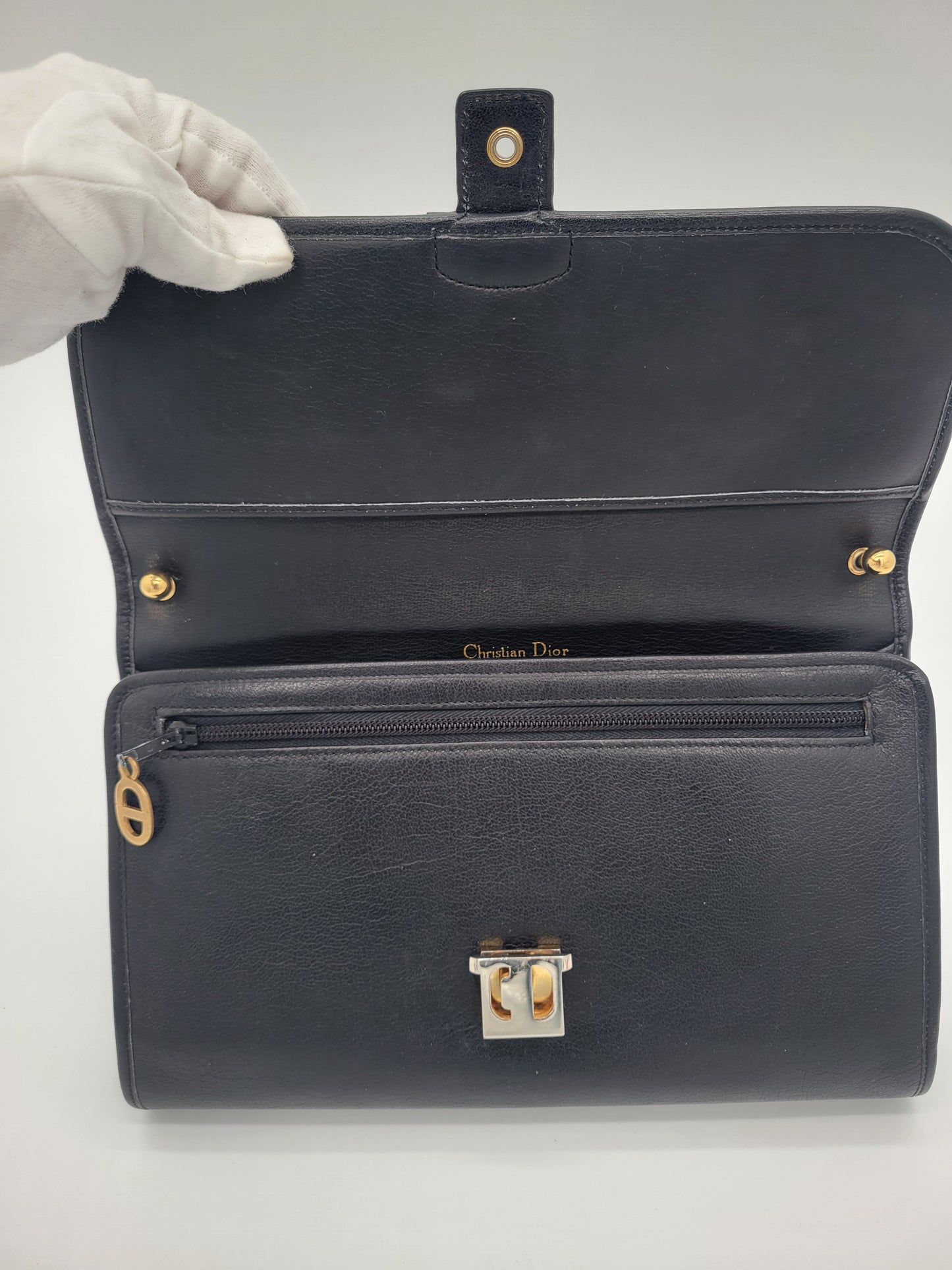 Vintage Christian Dior Black Leather Flap Shoulder Bag