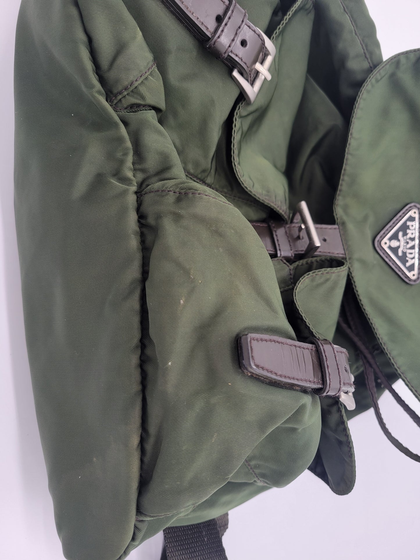 Prada Tessuto Vela Nylon Backpack — Army Green · Y2K Era
