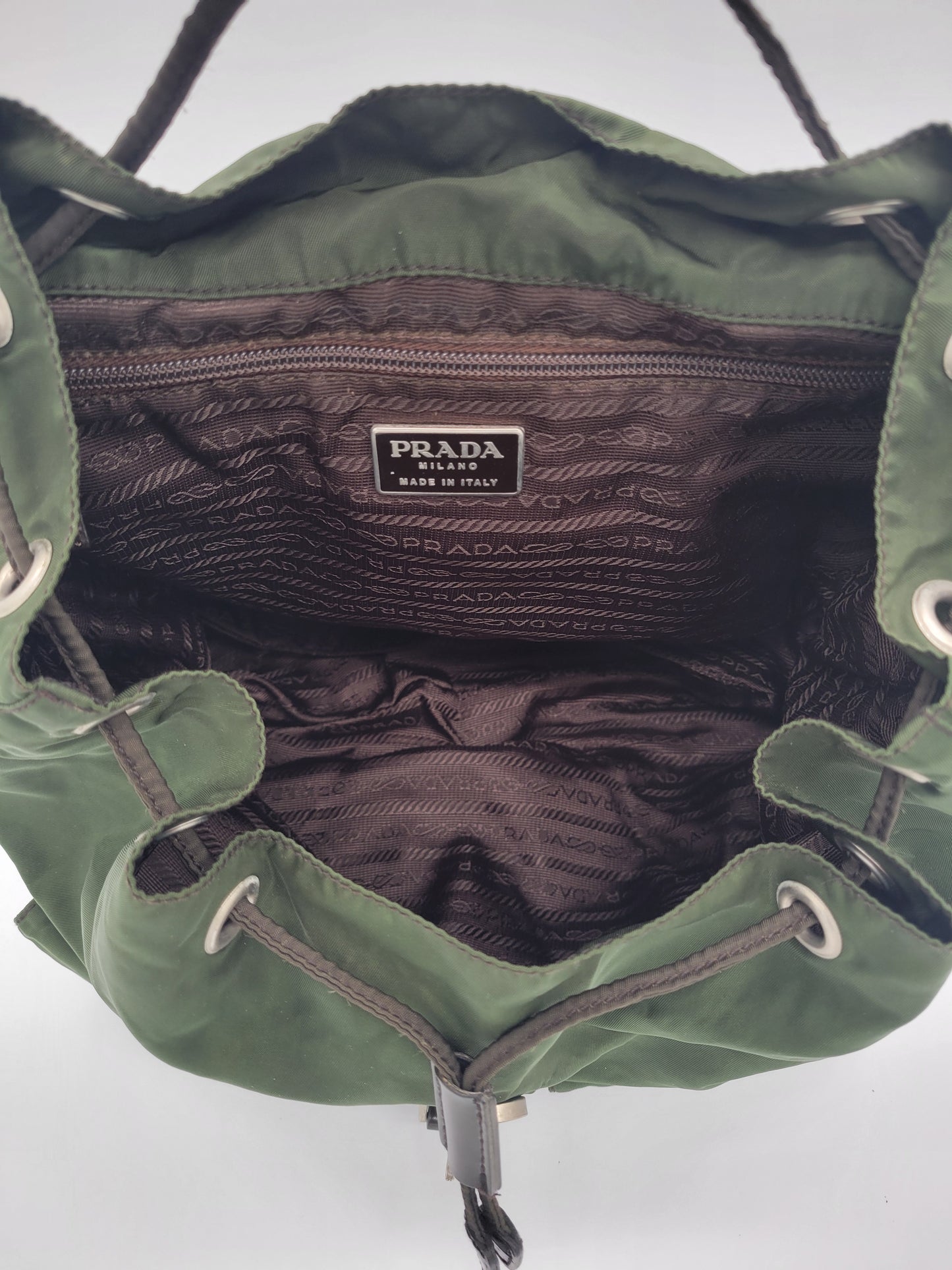 Prada Tessuto Vela Nylon Backpack — Army Green · Y2K Era