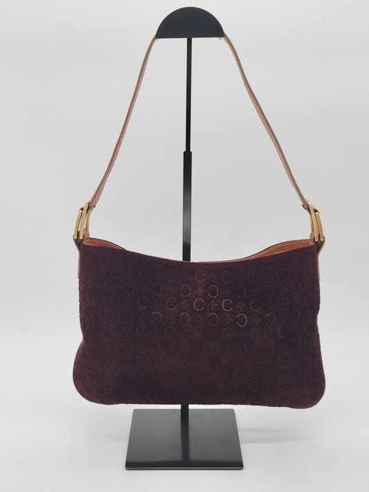 Vintage Céline C Macadam Suede Shoulder Bag · Burgundy