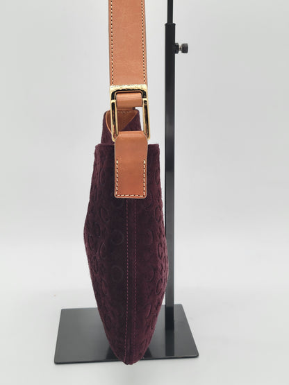 Vintage Céline C Macadam Suede Shoulder Bag · Burgundy