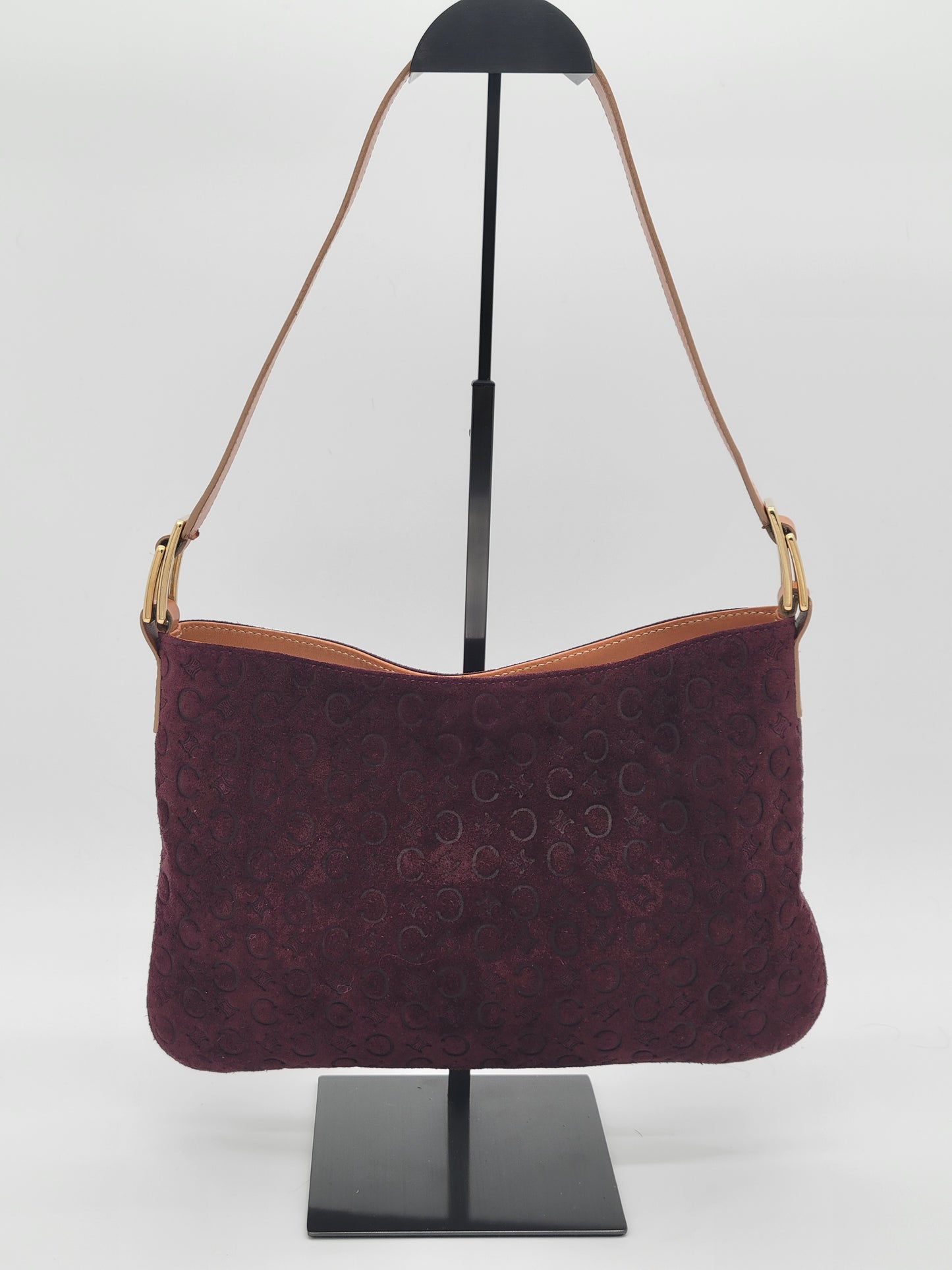 Vintage Céline C Macadam Suede Shoulder Bag · Burgundy