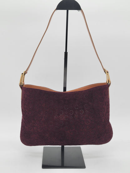 Vintage Céline C Macadam Suede Shoulder Bag · Burgundy