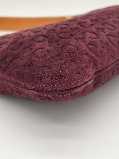 Vintage Céline C Macadam Suede Shoulder Bag · Burgundy