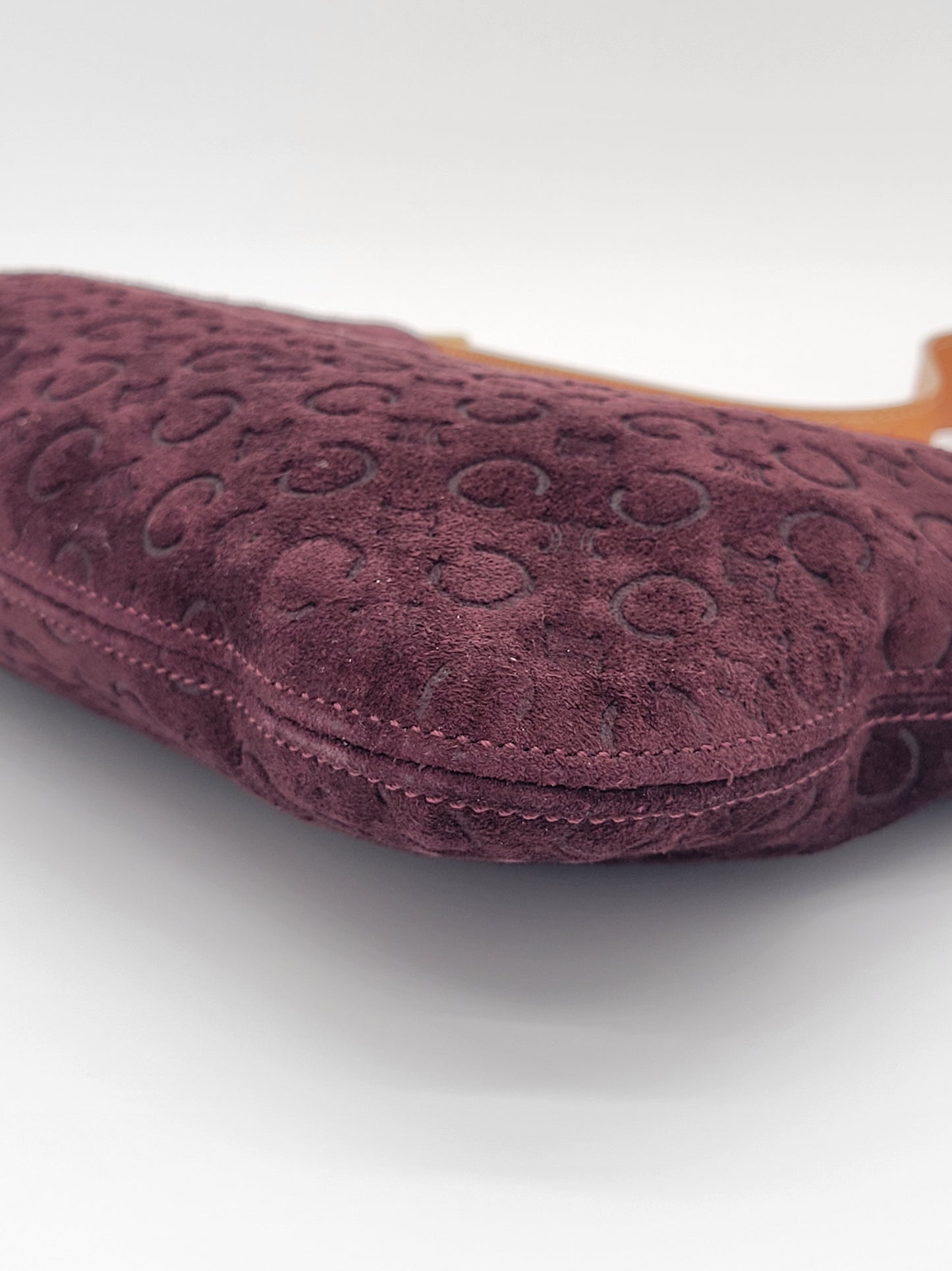Vintage Céline C Macadam Suede Shoulder Bag · Burgundy