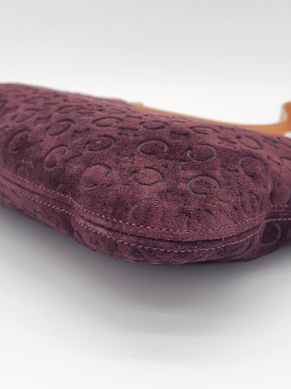 Vintage Céline C Macadam Suede Shoulder Bag · Burgundy
