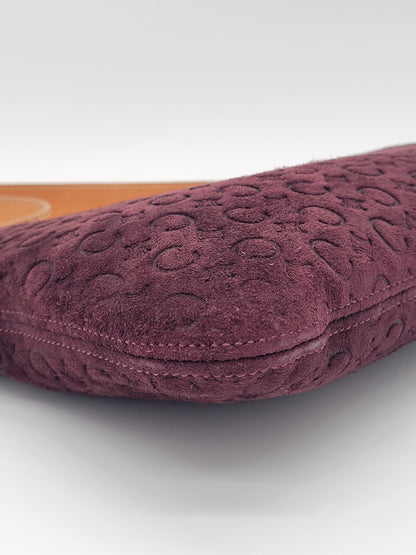 Vintage Céline C Macadam Suede Shoulder Bag · Burgundy