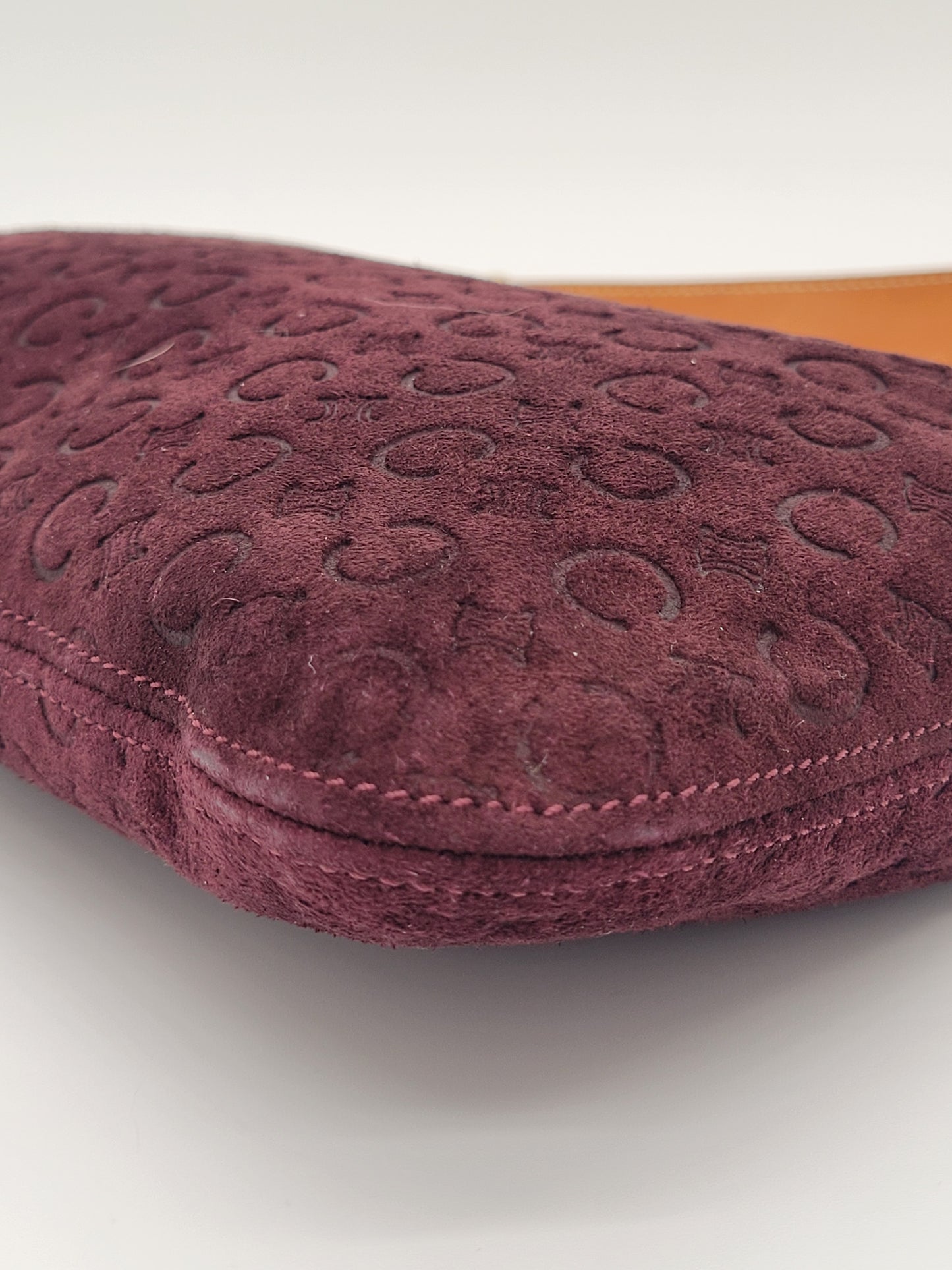 Vintage Céline C Macadam Suede Shoulder Bag · Burgundy