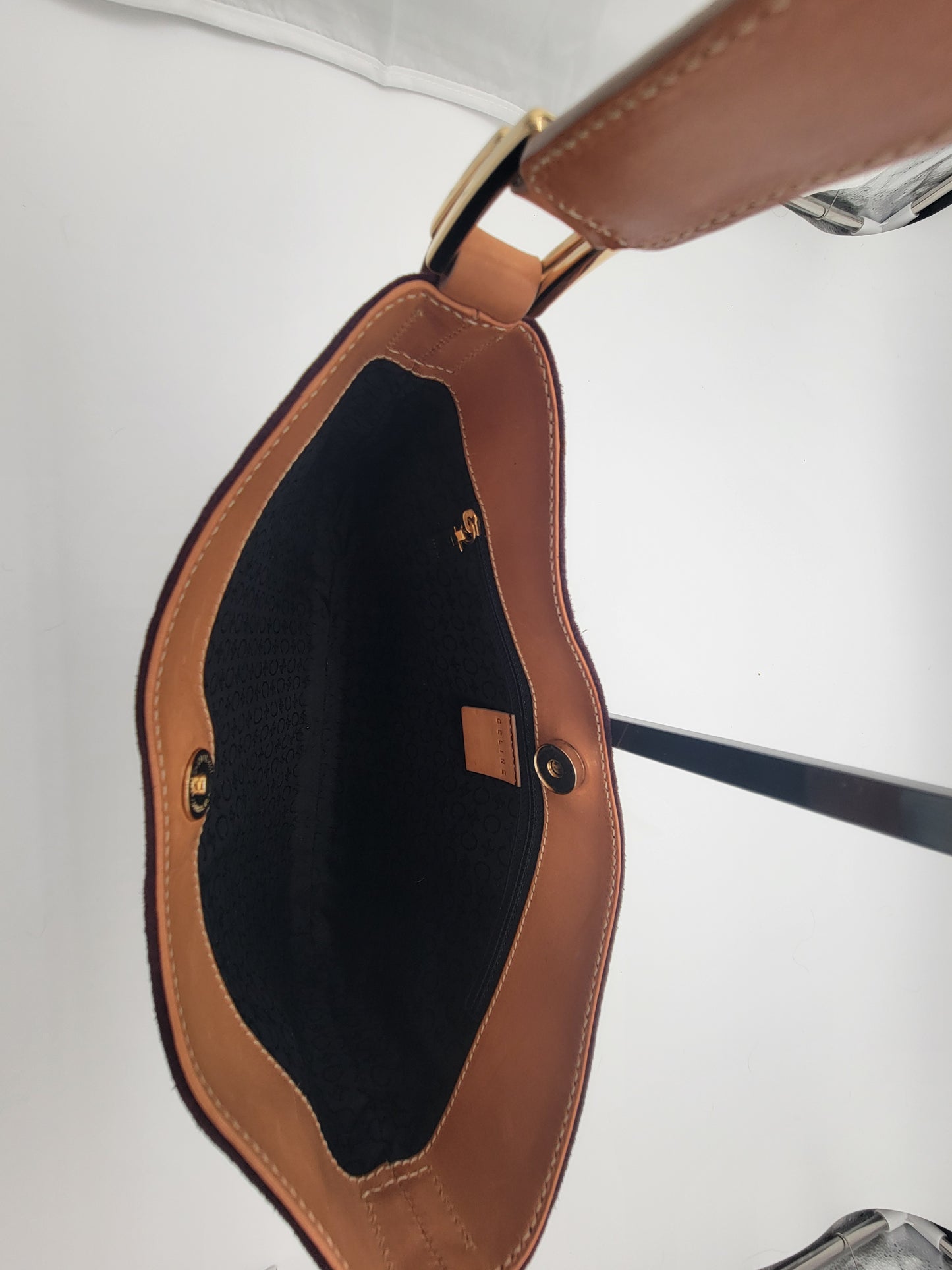 Vintage Céline C Macadam Suede Shoulder Bag · Burgundy