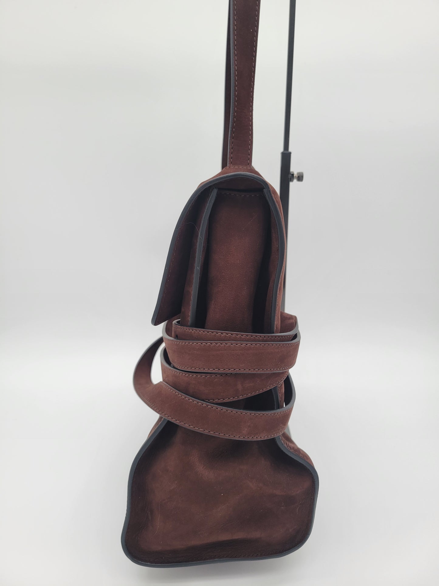 Moschino Milano "Tie Me" Large Suede Shoulder Bag · Chocolate Brown