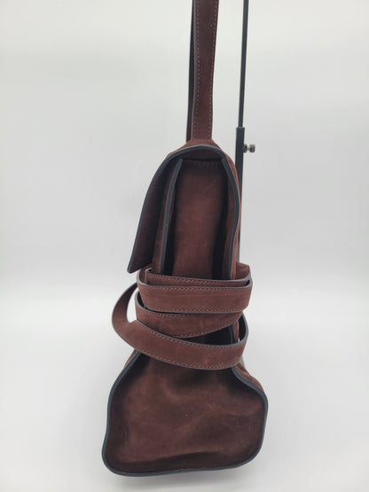 Moschino Milano "Tie Me" Large Suede Shoulder Bag · Chocolate Brown