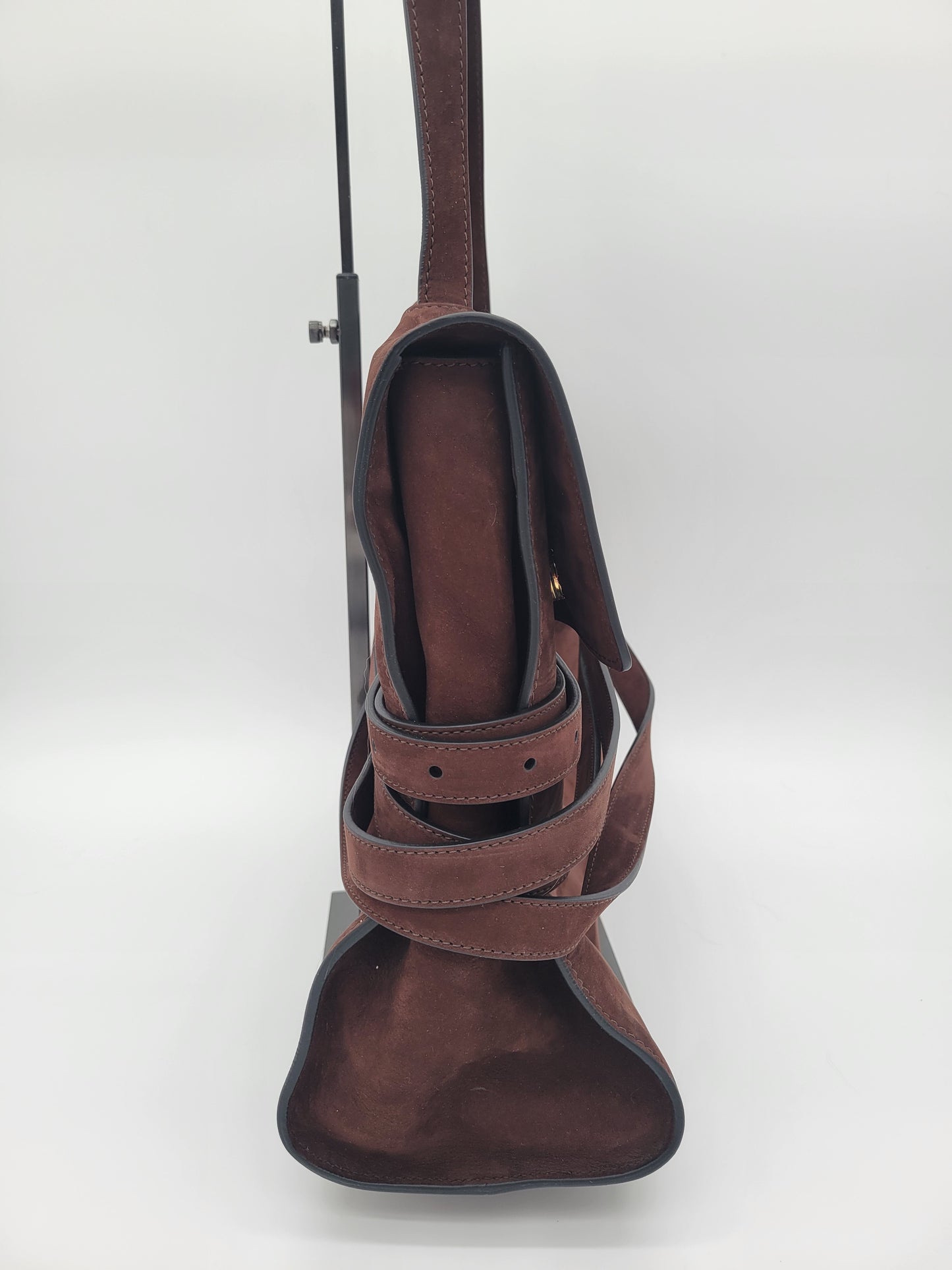 Moschino Milano "Tie Me" Large Suede Shoulder Bag · Chocolate Brown