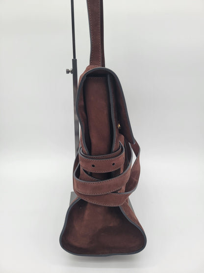 Moschino Milano "Tie Me" Large Suede Shoulder Bag · Chocolate Brown