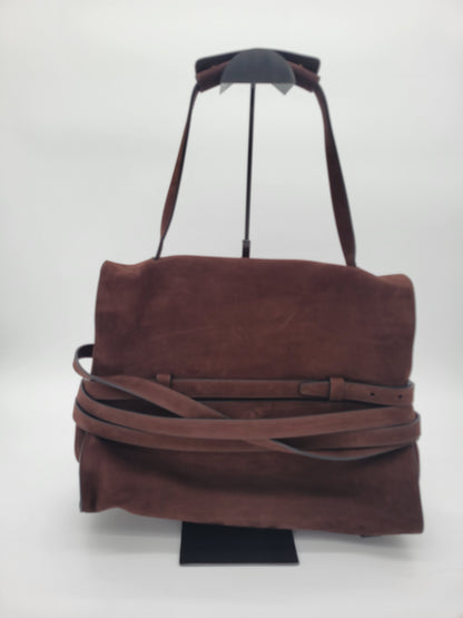 Moschino Milano "Tie Me" Large Suede Shoulder Bag · Chocolate Brown