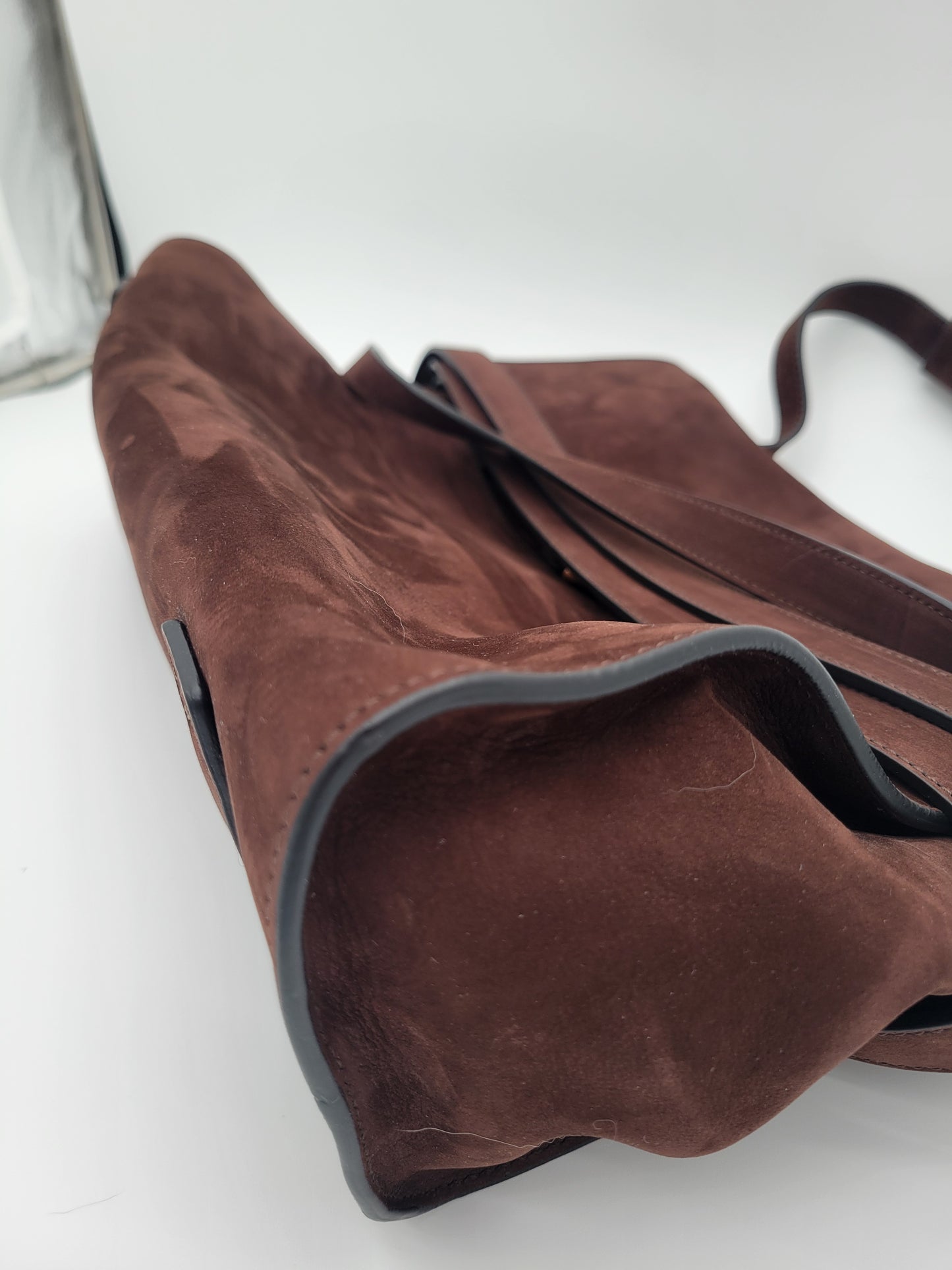 Moschino Milano "Tie Me" Large Suede Shoulder Bag · Chocolate Brown
