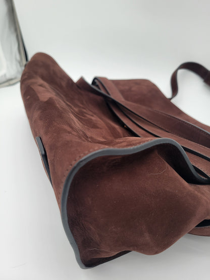 Moschino Milano "Tie Me" Large Suede Shoulder Bag · Chocolate Brown