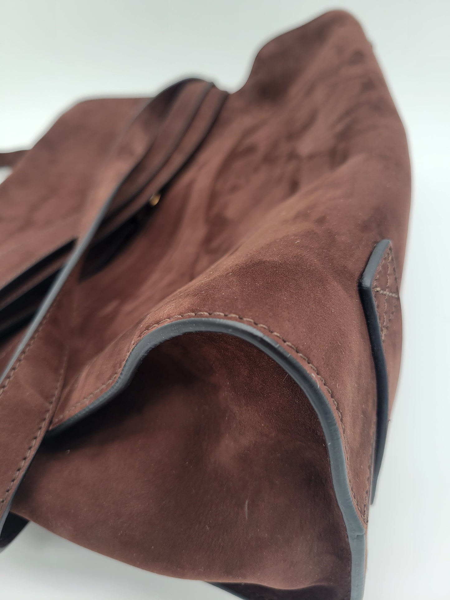 Moschino Milano "Tie Me" Large Suede Shoulder Bag · Chocolate Brown