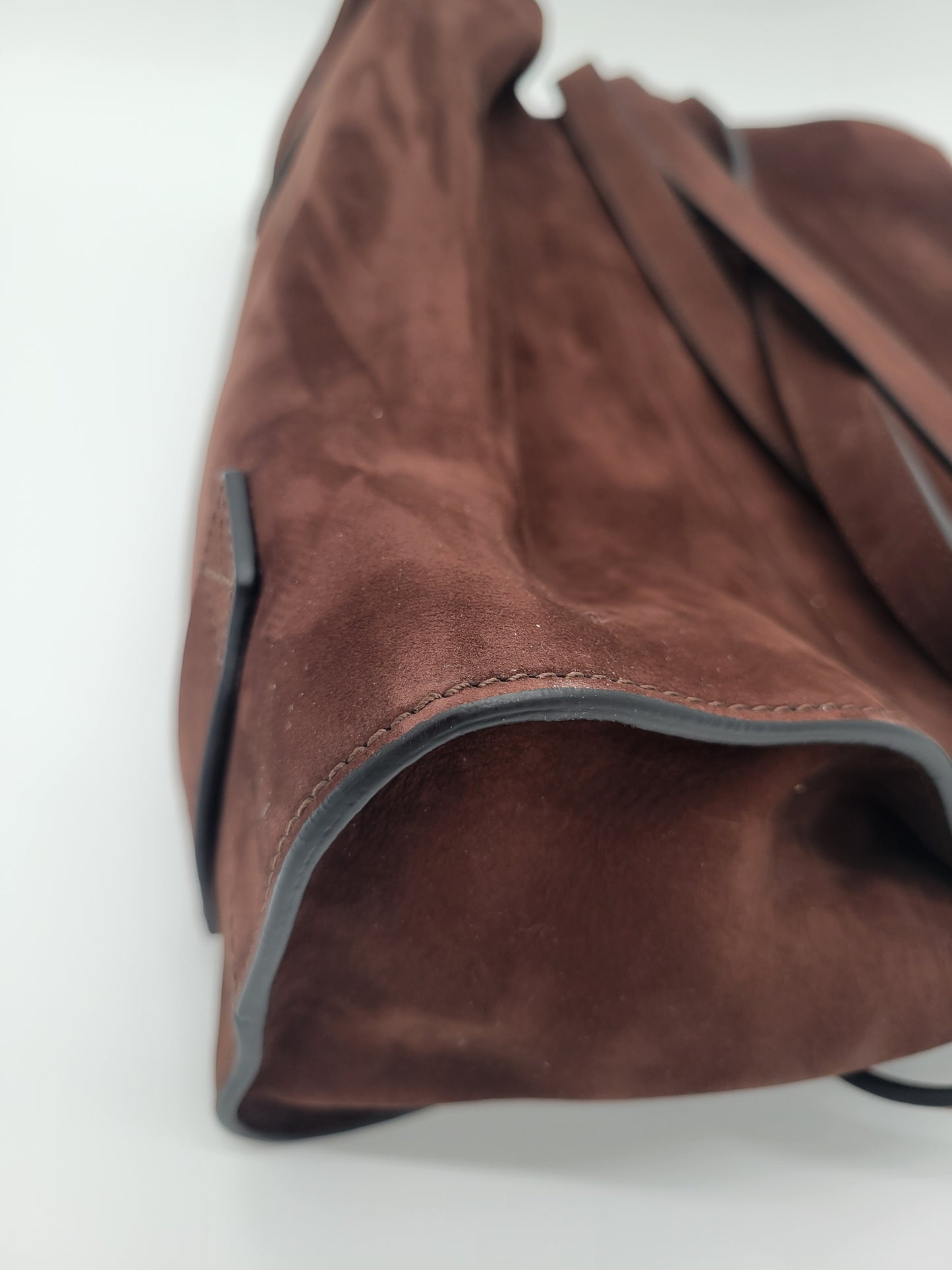 Moschino Milano "Tie Me" Large Suede Shoulder Bag · Chocolate Brown