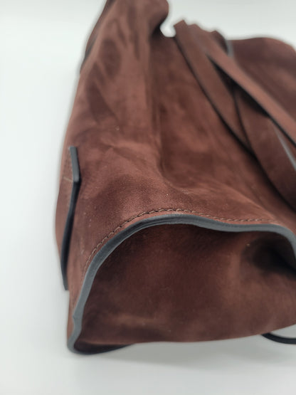 Moschino Milano "Tie Me" Large Suede Shoulder Bag · Chocolate Brown