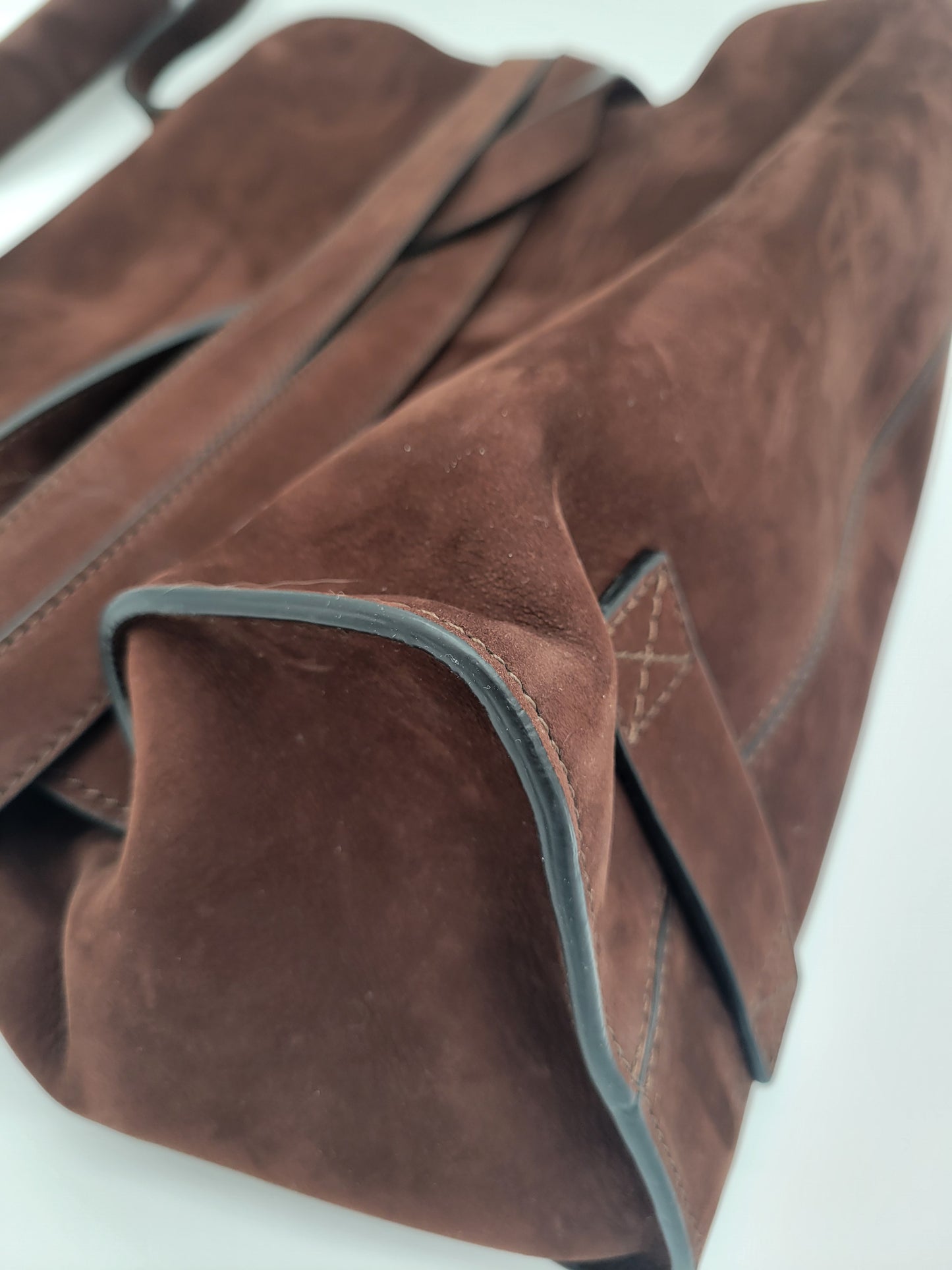 Moschino Milano "Tie Me" Large Suede Shoulder Bag · Chocolate Brown