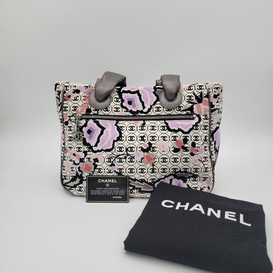 Vintage Chanel Series 9 Floral CC Monogram Canvas Tote