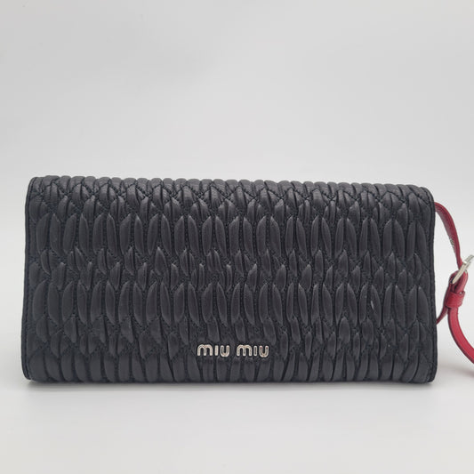 Miu Miu Black Matelassé Leather Cherry Wallet on Chain
