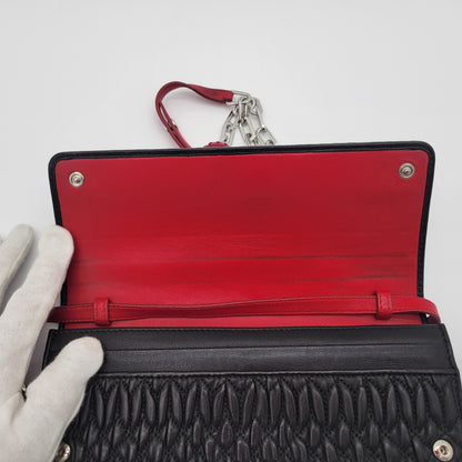 Miu Miu Black Matelassé Leather Cherry Wallet on Chain