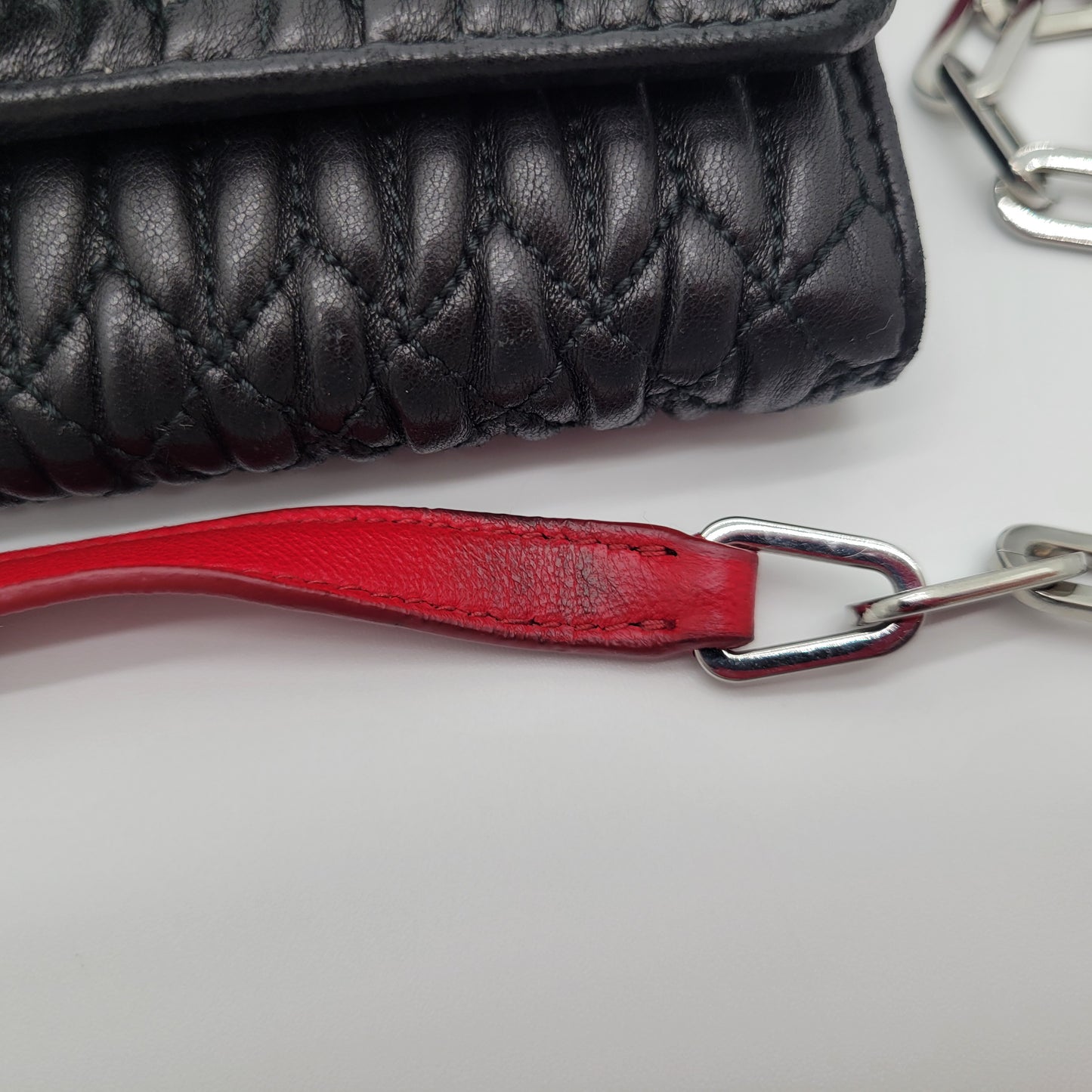 Miu Miu Black Matelassé Leather Cherry Wallet on Chain