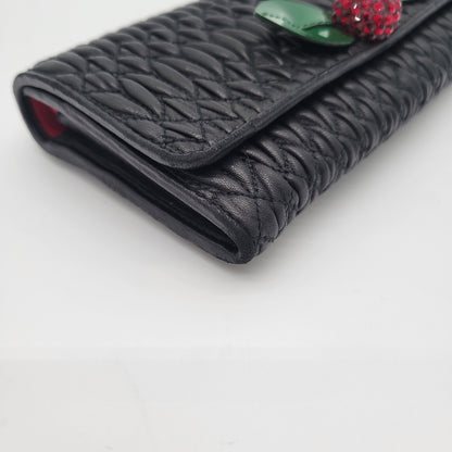Miu Miu Black Matelassé Leather Cherry Wallet on Chain