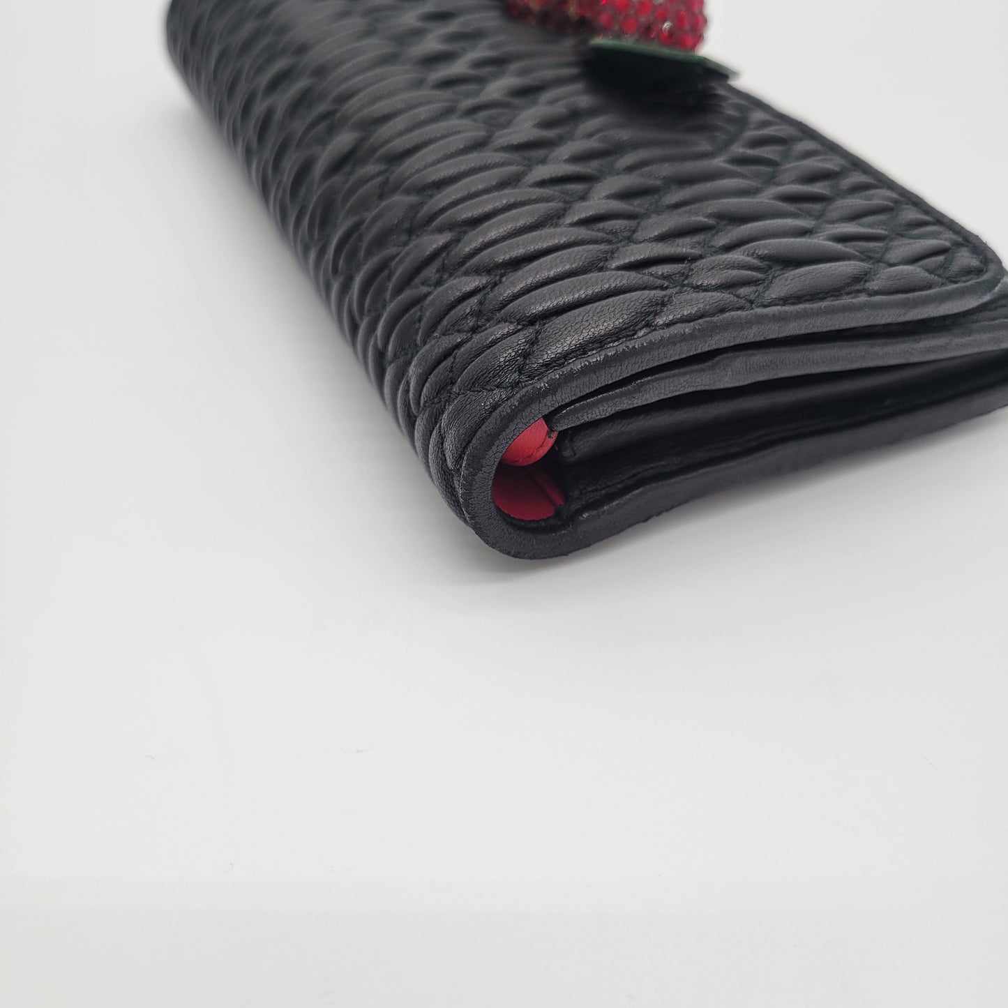 Miu Miu Black Matelassé Leather Cherry Wallet on Chain