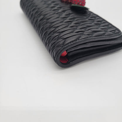 Miu Miu Black Matelassé Leather Cherry Wallet on Chain