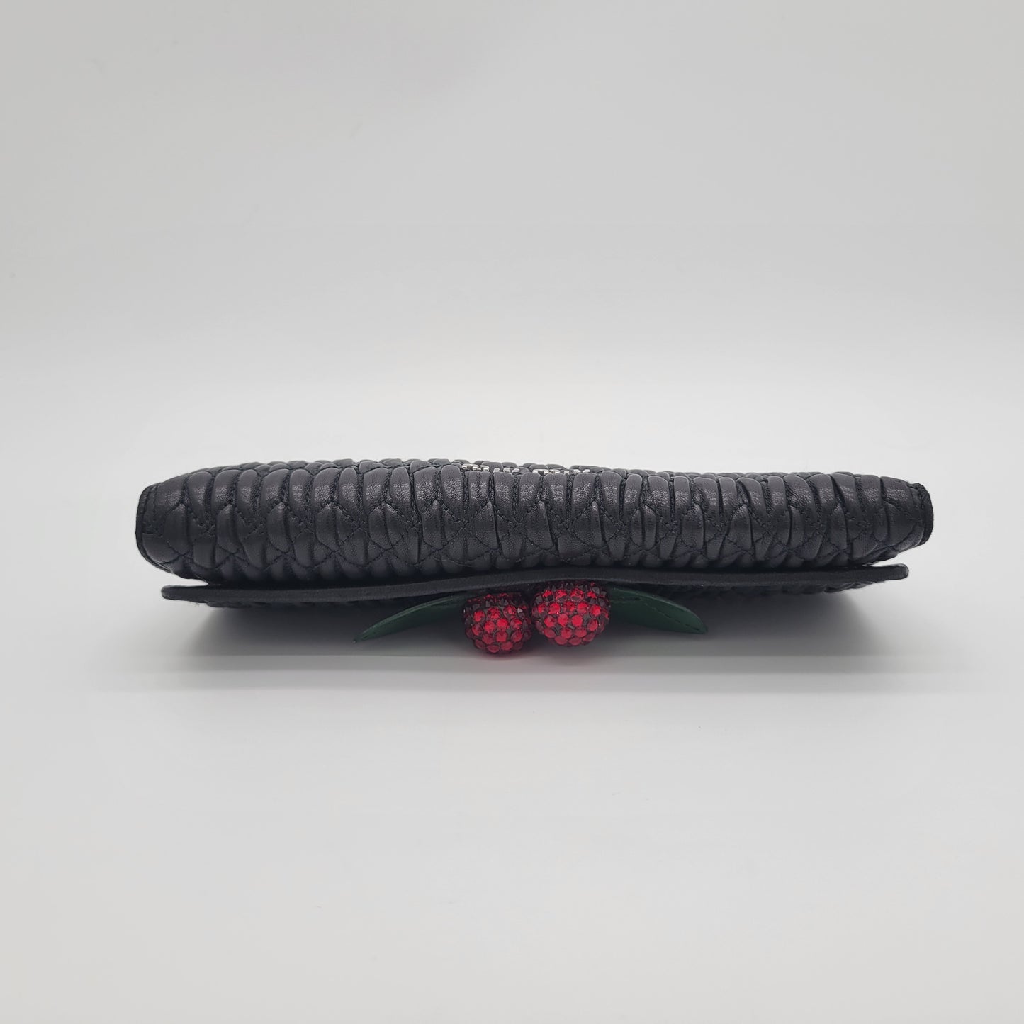 Miu Miu Black Matelassé Leather Cherry Wallet on Chain