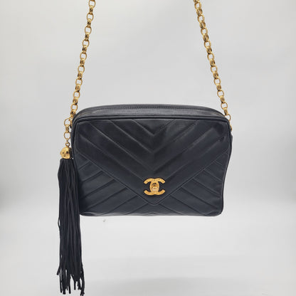 Vintage Chanel V-Stitch Tassel Camera Bag