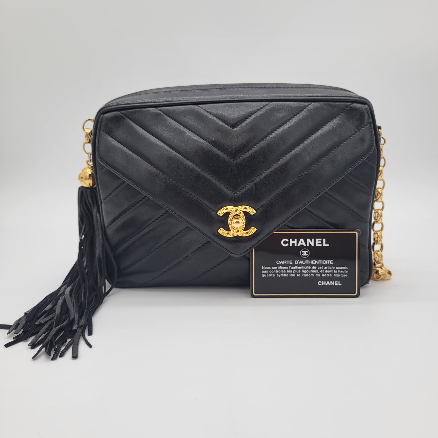 Vintage Chanel V-Stitch Tassel Camera Bag