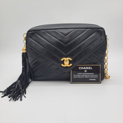 Vintage Chanel V-Stitch Tassel Camera Bag