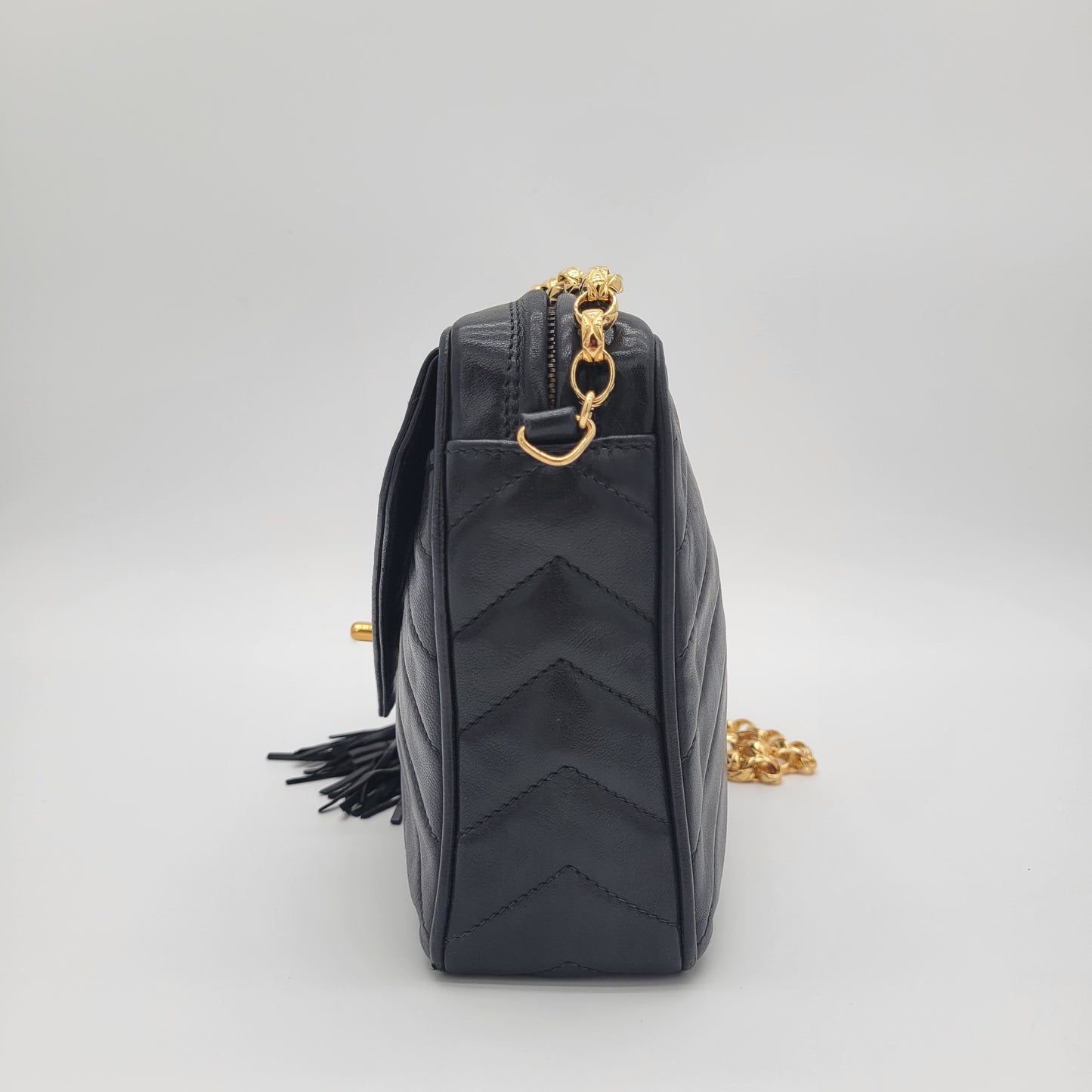 Vintage Chanel V-Stitch Tassel Camera Bag