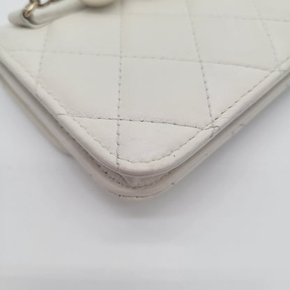 Calfskin Quilted Mini Maxi Pearls Wallet On Chain WOC White